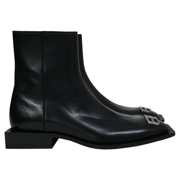 Balenciaga BB Flat Rim Zipped Ankle Boots in Black Calf Leather - Picture 1 of 8